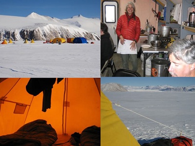 Science educators on a research immersion experience with the <a href="/people/postcards/andrill/andrill_post.html&edu=high">Antarctic Geological Drilling Project (ANDRILL)</a> sent postcards to Windows to the Universe while they were in <a href="/earth/polar/antarctica.html&edu=high">Antarctica</a> from October 2007 until January 2008. The team drilled into <a href="/earth/geology/sed_intro.html&edu=high">sedimentary rocks</a> below the ice of the Ross <a href="/earth/polar/cryosphere_iceshelf1.html&edu=high">ice shelf</a> to help learn more about the environmental changes that have affected the continent in the past.   This image shows what life is like in a field camp on the ice.<p><small><em>Image courtesy of Julia Dooley </em></small></p>